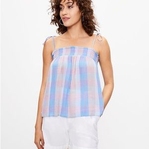 Plaid Smocked Bow Strap Cami